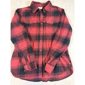 Columbia Women's Red Black Plaid Flannel Shirt Jacket Size M Soft‎ Stretch Warm